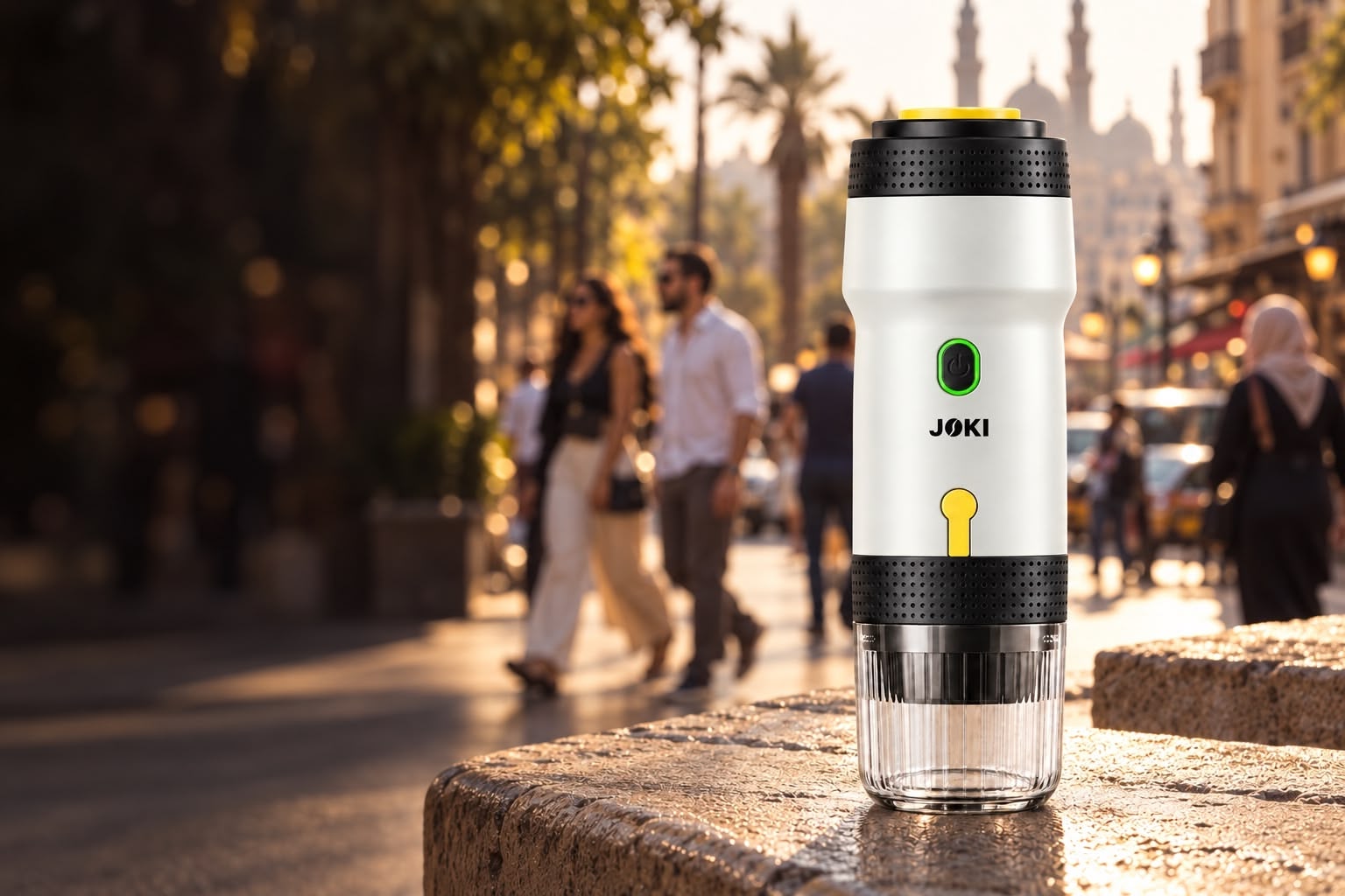 White JOKI on a lively city street